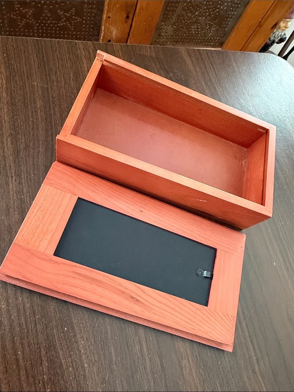 Vintage Wooden Sliding Photo Box Wooden Keepsake Trinket Storage Organizer